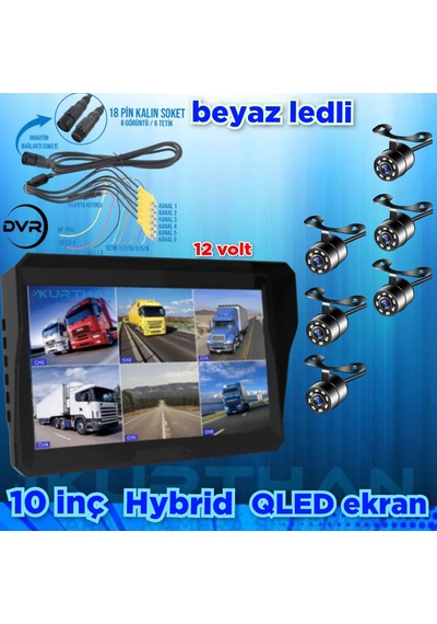 Qled Ekran 10'' Dvr Monitör 6 Adet Beyaz Ledli Kelebek Kamera 12v