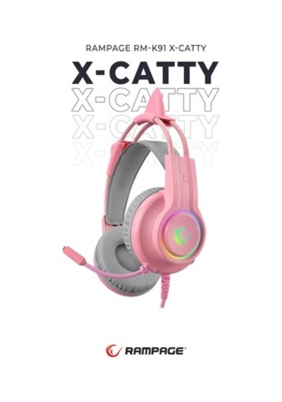 Rampage Rm-k91 X-catty Pembe Usb 7.1 Version Rgb Kedi Kulak Gaming Oyuncu Mikrofonlu