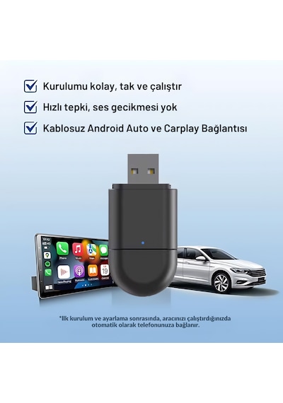 Embatech Araç Içi 2in1 Android ve İos Cihazlar Için Kablosuz Android
