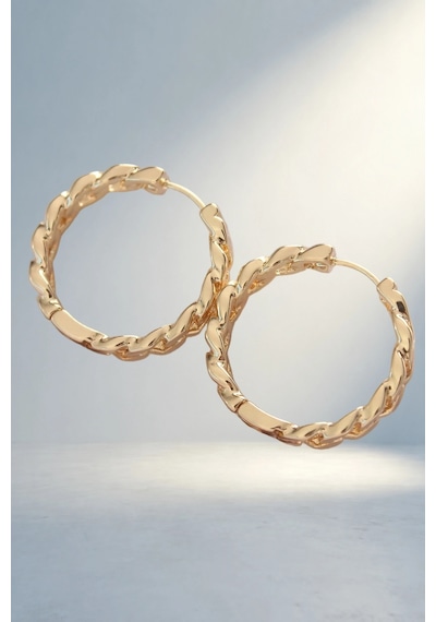 Şık Gold Renk Zincir Küpe Takım 11024558