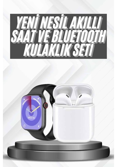 Akıllı Saat Gümüş Kasa Bluetooth Kulaklık Hediyeli Çok Fonksiyonlu İkili Set