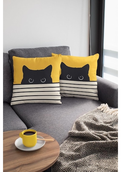 Tr Premium Tay Tüyü Dokuma Kedili Kumaş Çift Taraflı Kırlent Yastık Kılıfı 43x43cm Krl064 Diğer
