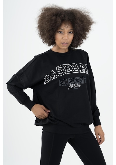 Maraton Sportswear Oversize Kadın Bisiklet Yaka Uzun Kol Basic Siyah Sweatshirt 22185-siyah