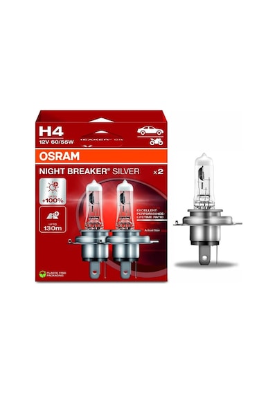 Osram 12v H4 Ampul 60/55w +%100 Parlak Işık +130 Metre Fazla Görüş Nıght Breaker Sılver 2 Ad