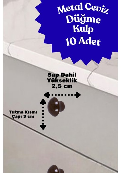 10 Adet Metal Yuvarlak Ahşap Desen Düğme Kulp - Çocuk Odası, Mutfak Dolap İçin Modern Çekmece Kulbu Ceviz Ceviz