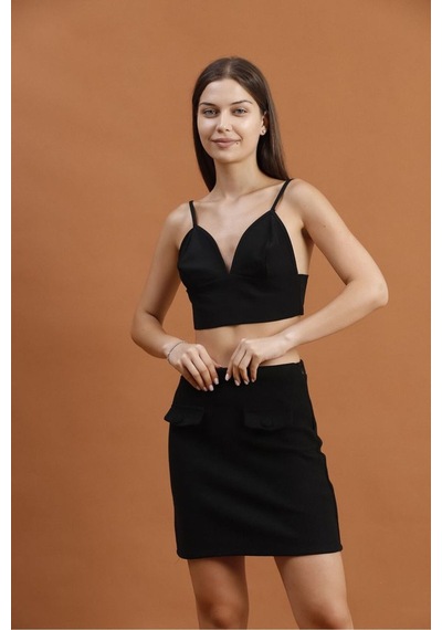 Verymoda Diz Üstü Etek F1283 Siyah