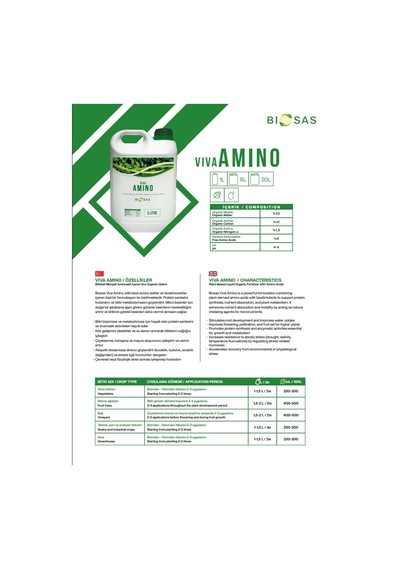 Biosas Viva Amino 5 Ltbitkisel Menşeli Aminoasit İçeren Sıvı Organik Gübre 5 L