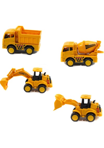 Kamyon Kepçe Dozer Beton Mikseri 4'lü Oyuncak Araba Şantiye Seti