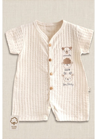 Minory Baby - %100 Pamuk Müslin Bebek Tulum Bej Bej
