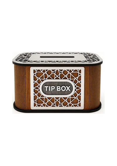 Kilitli Ahşap Bahşiş Kutusu Tip Box Aynalı Altın Renk Pleksi Kaplamalı Kumbara