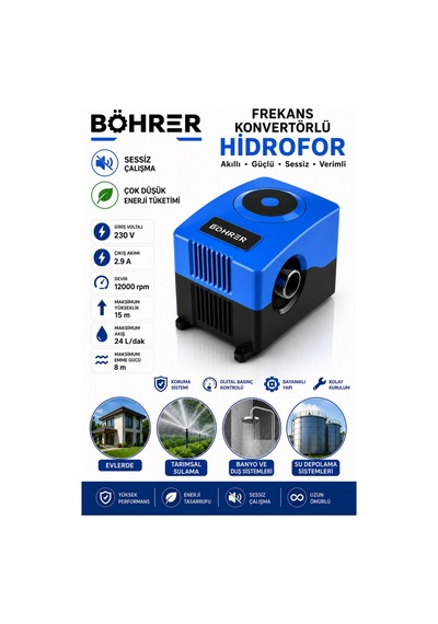 Böhrer Ba011345 Frekans Konvertörlü Sessiz-akıllı-sabit Basınç- Hidrofor Pompa - 1 Kat 2 Daire Ve 2