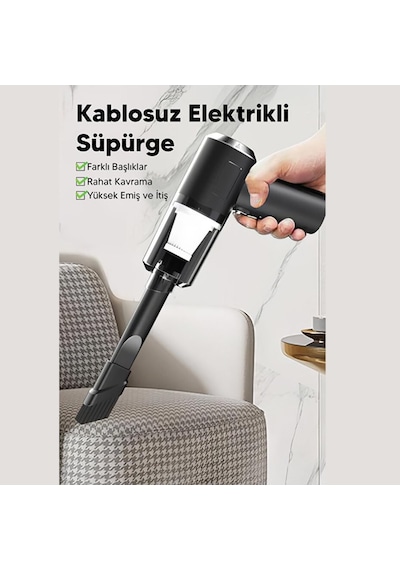 Araç Oto Süpürgesi Şarjlı 120w 6.000pa Üfleme Özellikli Mini El Süpürgesi Oto Ofis Klavye Kasa Vakum Şişi Diğer