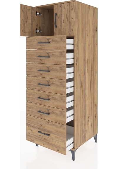 Kronos Dolap Tek Raflı 7 Çekmeceli 2 Kapaklı 60x59x182 Çam-çam Çam