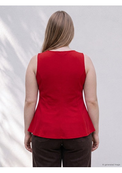 Lcwaıkıkı Curve Kırmızı Büyük Beden Fırfırlı Peplum Bluz
