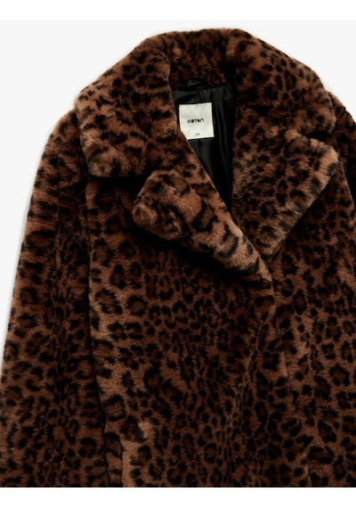 Koton Suni Kürk Kaban Leopar Desenli Uzun Kollu Cepli Kahverengi Desenli 6wak00275ew Kahverengi Desenli