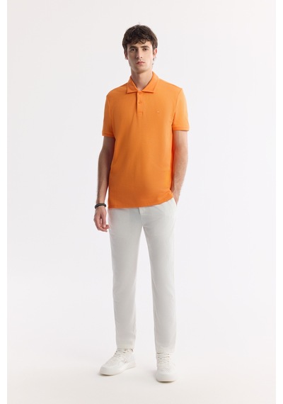 Avva Erkek Turuncu Kıvrılmaz Polo Yaka %100 Pamuk Basic Regular Fit T-shirt B001032