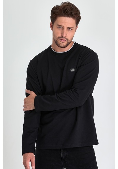 Comeor Çift Bisiklet Yaka Baskı Detaylı Standart Fit Erkek Sweatshirt Siyah 001