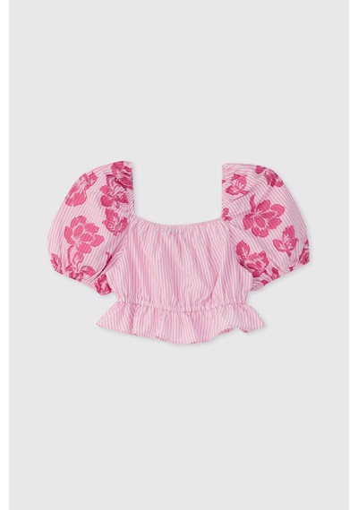 Panço Kız Çocuk Karpuz Kollu Pembe Bluz