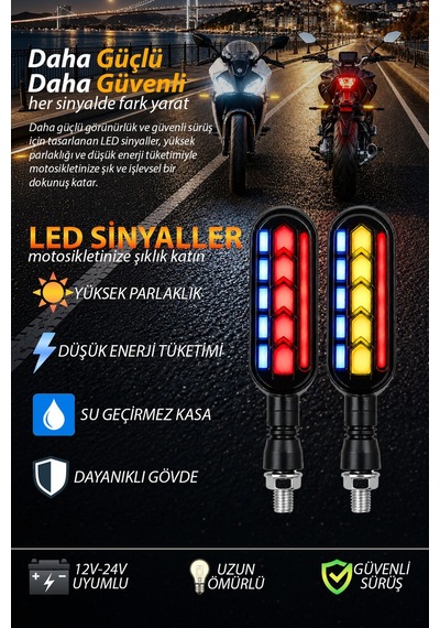 Motosiklet Led Sinyal Lambası Kayar Sinyal Selamlamalı Kırmızı Stop Görüntü Kırmızı Flaş Led Lamba