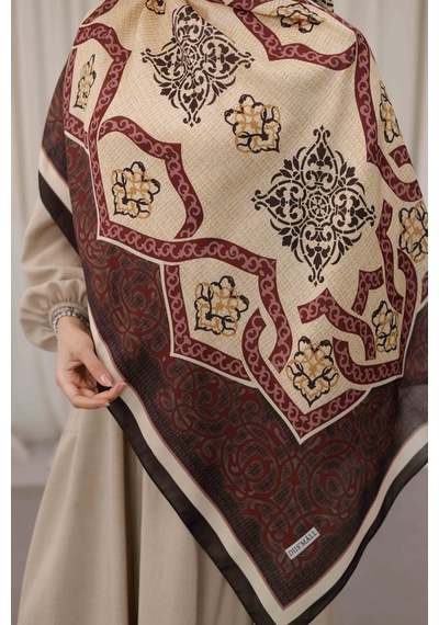 Mimiyum Rüveyda Premium Soft Şal Bordo Bej Çok Renkli
