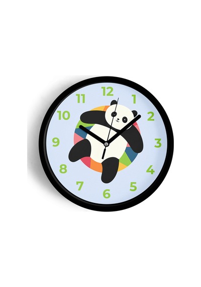 Sevimli Panda Tasarım Çocuk Odası Duvar Saati - 30cm - Önü Camlı Siyah Kasa - Sessiz Mekanizma-jh0747 Siyah