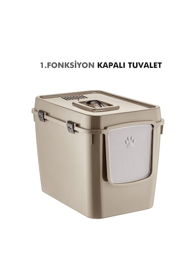Pribor Hz-500 Xxl 3 Fonksiyonlu Açık / Kapalı Kedi Tuvaleti Ve Taşıma Çantası Bej 56 X 40 X 43 Cm