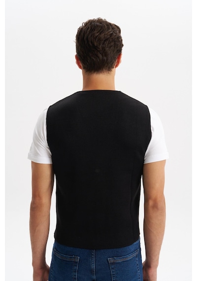 AR-MA Arma Erkek Slim Fit Örme Likralı Pike Triko Yelek Kısa Kollu, %90 Akrilik %10 Wool K0yyo0858 Siyah