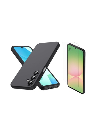 Samsung Galaxy A37 Uyumlu Içi Kadife Lansman Kılıf Ve Şeffaf Temperli Cam Ekran Koruyucu Siyah