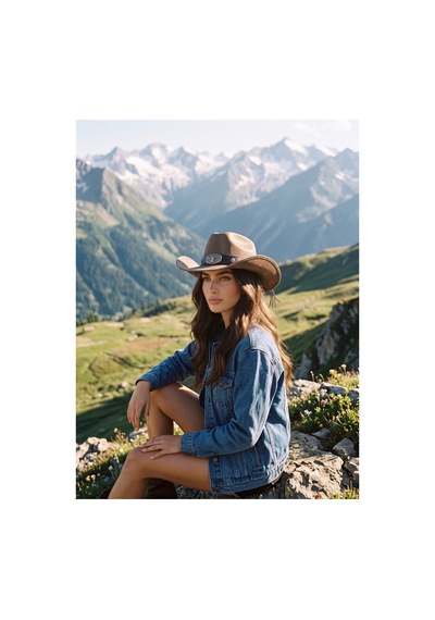 Gigi Luxe Kadın Camel Kovboy Şapkası Boğa Tokalı Deri Bantlı Vintage Western Şapka Kanvas Kahverengi Kahverengi