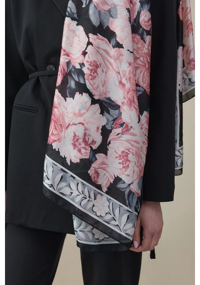 Miorel Scarfs Soft Gül Desen Vual İpek Şal Fular Silk Scarfs Shawl Hijab Pembe