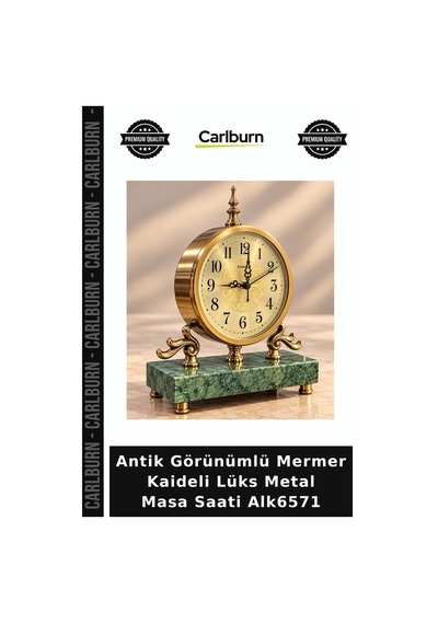 Antik Görünümlü Mermer Kaideli Lüks Metal Masa Saati Alk6571 Retro Saat Ofis Çok Renkli