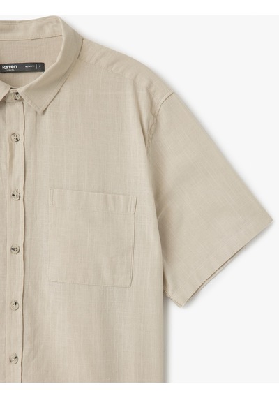 Koton Kısa Kollu Pamuklu Cep Detaylı Slim Fit Gömlek Gri 5sam60014hw Gri