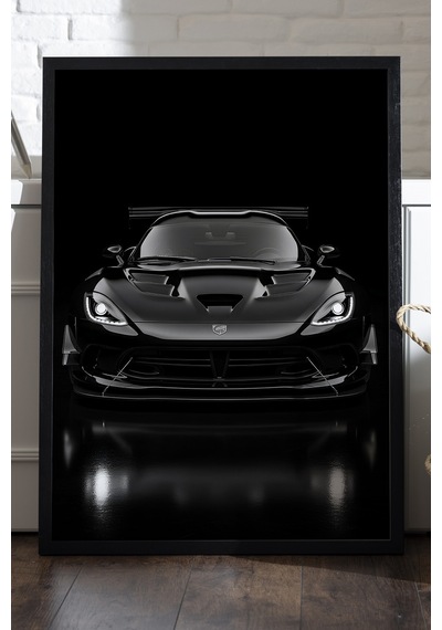 Dodge Viper Acr Siyah Ahşap Çerçeveli Poster, Dekoratif Araba Duvar Tablosu