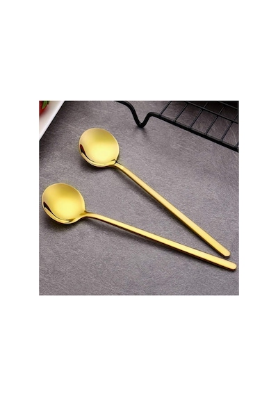 Gold Çay Kaşığı 6'lı Kahve Dondurma Tatlı Pasta Şeker Kaşık Set Gri