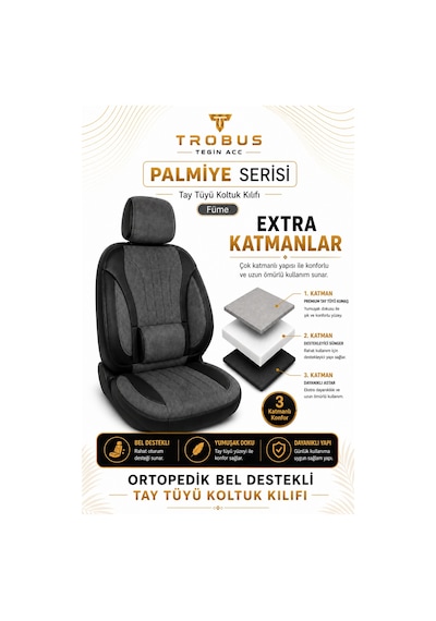 Fiat Tipo 1990-2000 Uyumlu Palmiye Serisi Füme Siyah Oto Koltuk Kılıfı