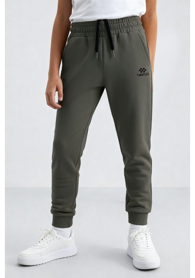 Tommylife Haki Standart Fit Manşetli İnce Erkek Çocuk Eşofman Alt - 11062 Haki