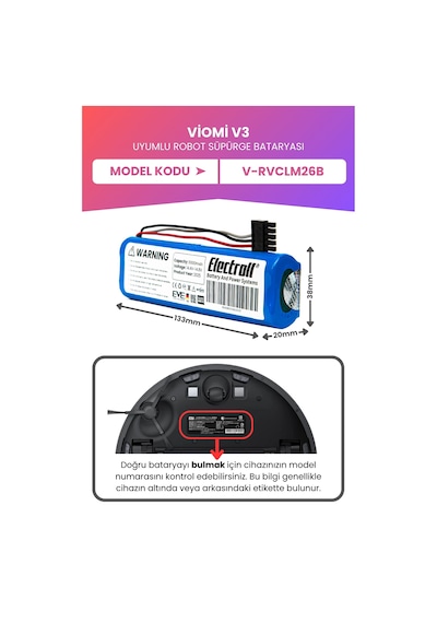Viomi V3 Uyumlu Batarya Yüksek Kapasite 5000mah Pil Robot Süpür