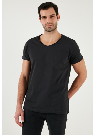 Buratti Pamuklu Slim Fit V Yaka Basic Erkek T Shirt 5412001 Füme