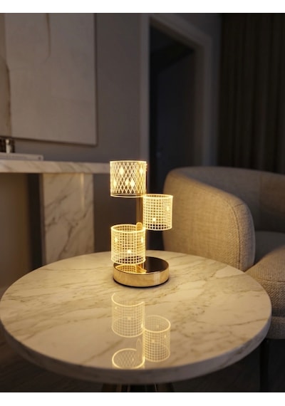 Vezza Home Şarjlı Dokunmatik Masa Lambası 3 Renkli Modlu Kablosuz Şarjlı Dekoratif Lamba Gold