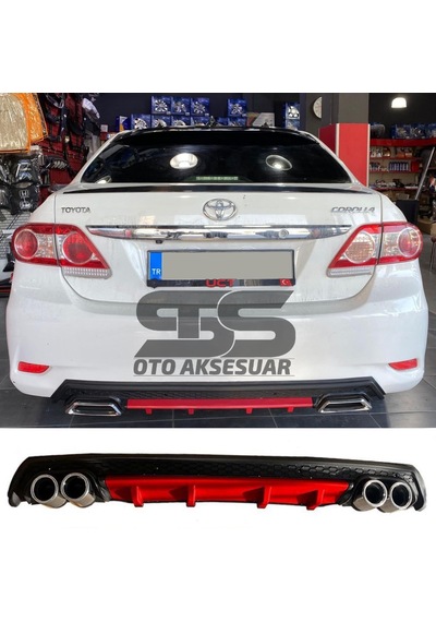 Toyota Corolla 2007-2012 Difüzör Arka Tampon Eki 4 Egzoz Çıkışlı Kırmızı Lüx Tip