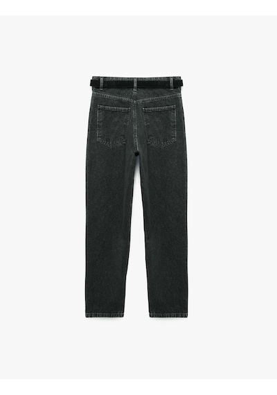 Koton Kemerli Yüksek Bel Dar Kalıp Düz Paça Pamuklu Denim Pantolon - Mom Slim Jean Siyah 7wal40095md Koton Kemerli Yüksek Bel Dar Kalıp Düz Paça Pamuklu Denim Pantolon - Mom Slim Jean Siyah 7wal40095md