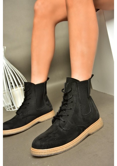 Fox Shoes R374961902 Siyah Süet Yanı Lastikli Klasik Kadın Bot Siyah