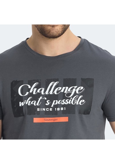 Slazenger RATAN Erkek Baskılı Koyu Gri Tişört