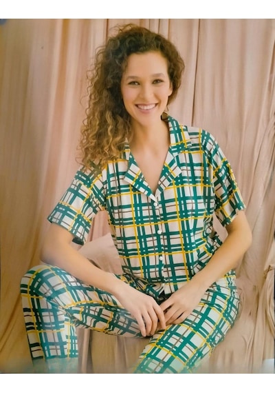Pijamoni Kadın Viskon Boydan Düğmeli Kısa Kol İnce Pijama Takımı 7510/12 - 1 Adet 001