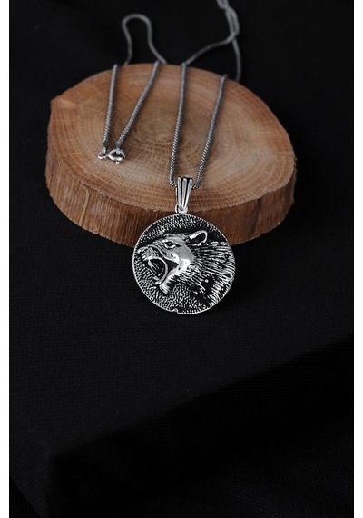 Encili Silver 925 Ayar Gümüş Ayı Model Erkek Kolye