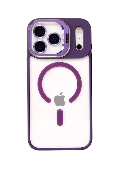 Joko Apple iPhone Uyumlu  17 Pro Max Uyumlu Remim Lensli Magsafe Standlı Kapak - Derin Mor