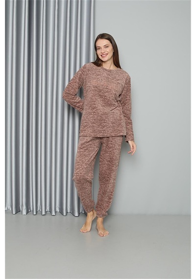 Akbeniz Welsoft Polar Kadın Pijama Takımı 8519 - L Sütlü Kahverengi