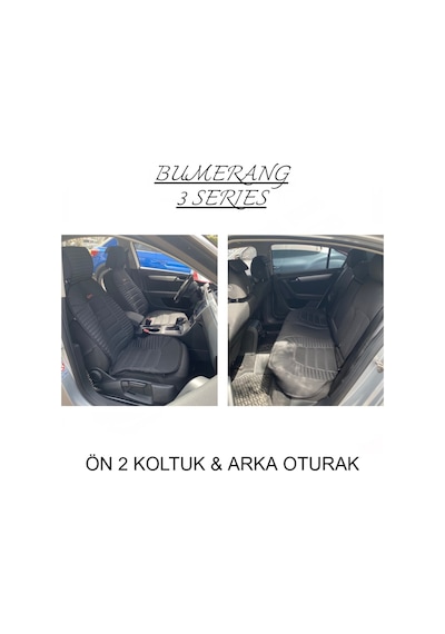 Jeep Comander Uyumlu Lüx Oto Koltuk Minderi Ön Arka Oturak 3'lü Set Bumerang Serisi Siyah