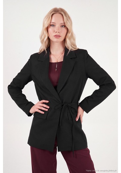 Lela Puantiye Astarlı Belden Bağlamalı Blazer Ceket Kadın Ceket 6524049 Siyah