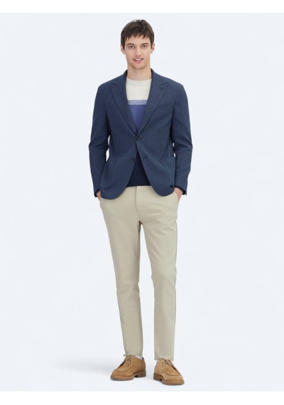 Kip Koyu Lacivert Çizgili Modern Fit Ceket Koyu Lacivert